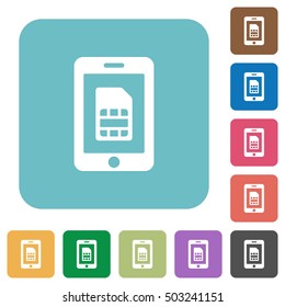 Mobile simcard flat icons on color rounded square backgrounds