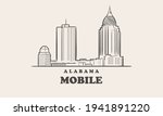 Mobile skyline, alabama drawn sketch