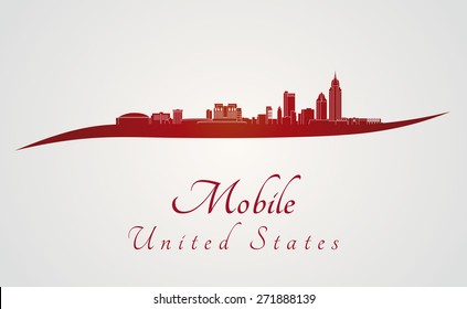 Mobile skyline in red and gray background in editable vector file