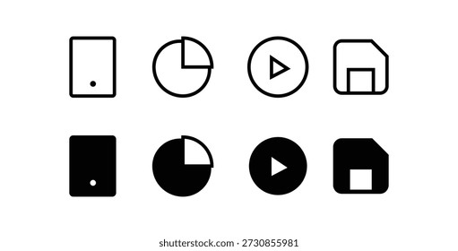 Chip de slot móvel, linha e conjunto de ícones planos, traço editável isolado no branco, ilustração de contorno vetorial linear, estilo de design de logotipo de símbolo