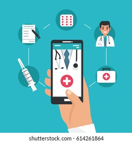 Mobile smart medical concept banner. Vector medicine illustration.