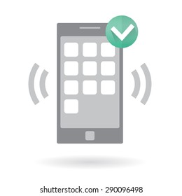 Mobile smart phone with alarm notification. Modern vector illustration, flat design