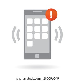 Mobile smart phone with alarm notification. Modern vector illustration, flat design