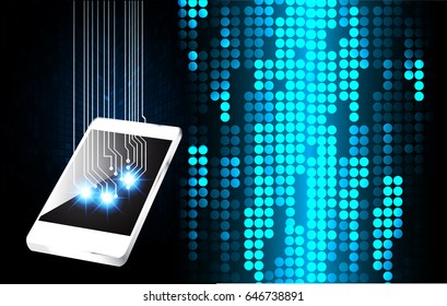 mobile smart phone, blue cyber concept background