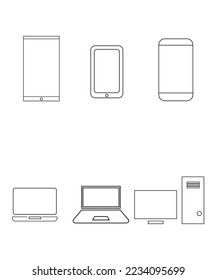 Iconos de teléfonos inteligentes móviles e iconos de computadoras.