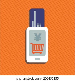 Mobile smart phone with credit card payment operation, on-line payments concept, vector illustration