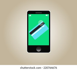 Mobile smart phone with credit card.Vector