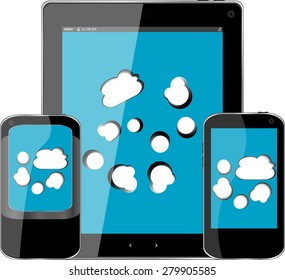 mobile smart phone and digital tablet pc with cloud on the screen vector