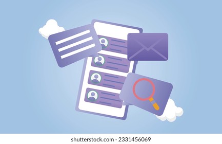 Teléfono inteligente móvil con aplicación de correo. Concepto de servicio de correo. Inscríbase en la lista de correo.en fondo azul.Ilustración de diseño de vectores.