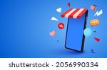 Mobile smart phone with shopp app. Online shopping concept. Vector illustration