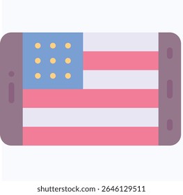 Mobile, Smartphone With American Flag, Fourth Of July Icon, Vector Style Flat Icon. 