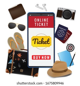 Mobile smartphone with the app to buy tickets, Smartphone with shopping app.