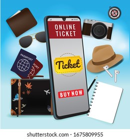 Mobile smartphone with the app to buy tickets, Smartphone with shopping app.