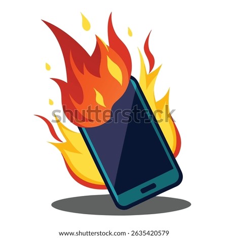 Mobile Smartphone Burning With Fire Vector Illustration On White Background 