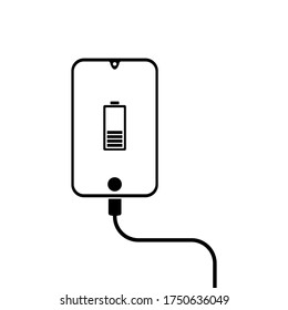 Mobile smartphone charging with black and white style. Flat design. Flat vector illustration