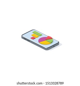 Mobile Smartphone Chart Graphics. Vector 3d isometric, color web icons set, new flat style. Creative illustration design, idea for infographics.
