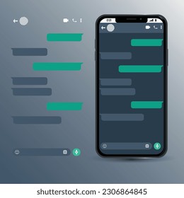 Mobile smartphone with chat phone mockup isolated