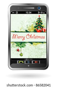 Mobile Smartphone with Christmas background, element for design, vector illustration