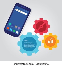mobile smart-phone  communication technology template info-graphic color bright gear