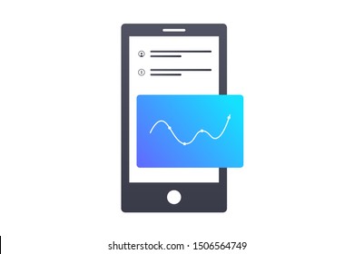 Mobile smartphone dashboard statistic analytic with black color phone. vector isolated on white background