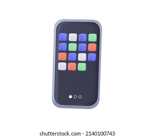 Mobile or smartphone device with application buttons.Mobile app development, application building, ui and ux, web design. 3d vector icon. Cartoon minimal style. 3D vector free to edit. Phone mockup