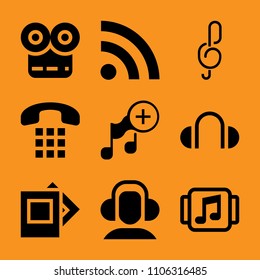mobile, smartphone, device, tune, speaker and style icon vector set. Flat vector design with filled icons. Designed for web and software interfaces