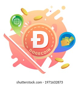 Mobile smartphone with DOGE Dogecoin cryptocurrency technology, Virtual electronic, Internet money business concept, Vector illustration