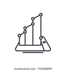 mobile smartphone growh concept vector thin line icon, symbol, sign, illustration on isolated background