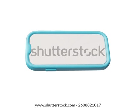Mobile smartphone with horizontal white blank screen 3D plastic cartoon style vector icon. Presentation display on device phone with blue case. Realistic showcase gadget mock up