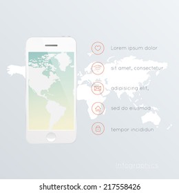 Mobile Smartphone with icon interface. Infographics vector template.