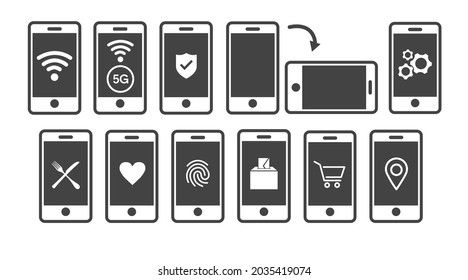 Mobile Smartphone Icon Set. Vector isolated editable black and white set of smartphones illustrations