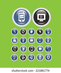 mobile, smartphone interface, buttons, icons, signs, illustrations, silhouettes set, vector
