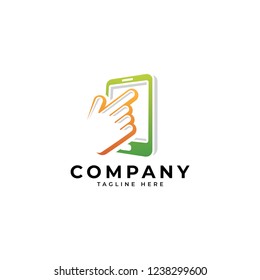 Mobile smartphone logo, phone and cursor finger touch vector icon