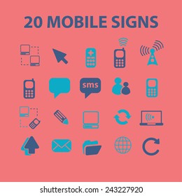 mobile, smartphone, message, connect icons, signs, illustrations, silhouettes set, vector