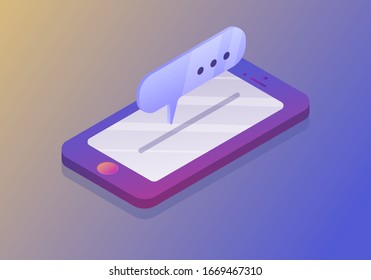 Teléfono inteligente móvil con mensaje. Correo nuevo, sms. notificación por correo electrónico. Ilustración vectorial.