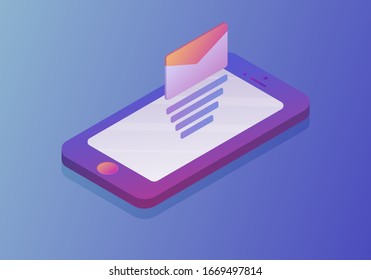 Mobile smartphone with message. New mail, sms. e-mail notification. Vector illustration.