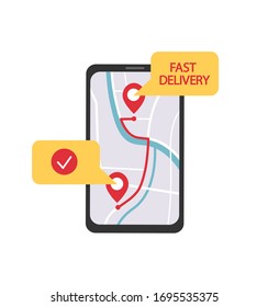 mobile smartphone open app. fast delivery, shipping.