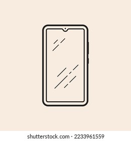 Mobile smartphone outline icon with reflexes, front camera and buttons.