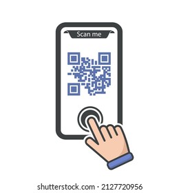 Mobile Smartphone QR Code Application Button With Scan Me Sign And Hand Pointer - Vector Illustrations Isolated On White Background.