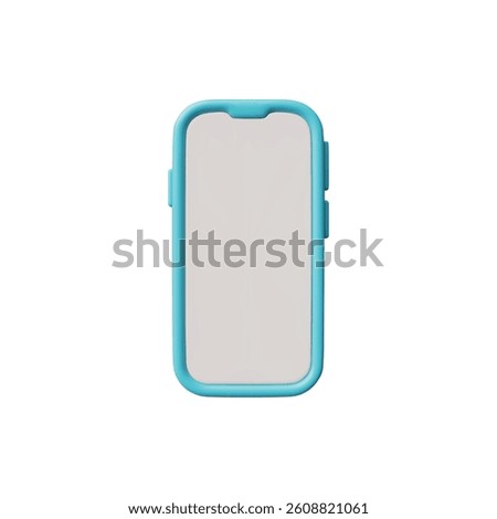 Mobile smartphone with white blank screen 3D plastic cartoon style vector icon. Realistic gadget with empty screen mock up front view. Presentation showcase display on device phone with blue case