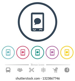 Mobile sms message flat color icons in round outlines. 6 bonus icons included.