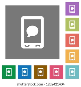 Mobile sms message flat icons on simple color square backgrounds