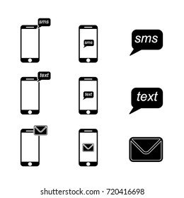 Mobile sms, text, message, mail buttons icon set