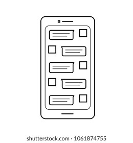 Icono de línea vectorial sms móvil aislado en fondo blanco. Icono de línea sms Smartphone para infografía, sitio web o aplicación.