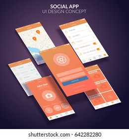 Mobile social application ui design concept flat vector illustration