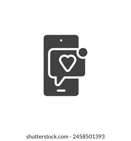 Mobile Social Media vector icon. filled flat sign for mobile concept and web design. Smartphone and speech bubble with heart glyph icon. Symbol, logo illustration. Vector graphics