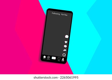 Mobile social network interface on a background with colored elements. Background made in a flat style, inspired by the popular social network. Vector illustration. EPS10