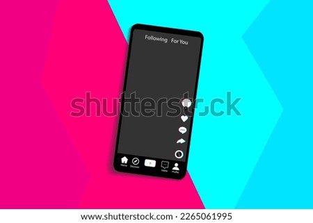 Mobile social network interface on a background with colored elements. Background made in a flat style, inspired by the popular social network. Vector illustration. EPS10 Stock fotó © 