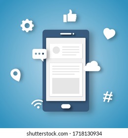 mobile social network media concept isolated on blue background. illustration vector.