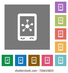 Mobile social networking flat icons on simple color square backgrounds